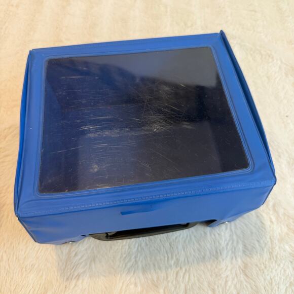 Vintage Blue Plastic Toy Storage Display Box Folding Carry Case Handle - Picture 2 of 11